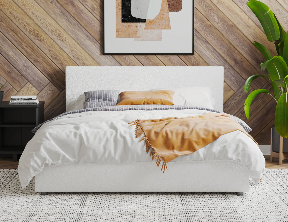 Harmony White Boucle Gas Lift Bed Frame