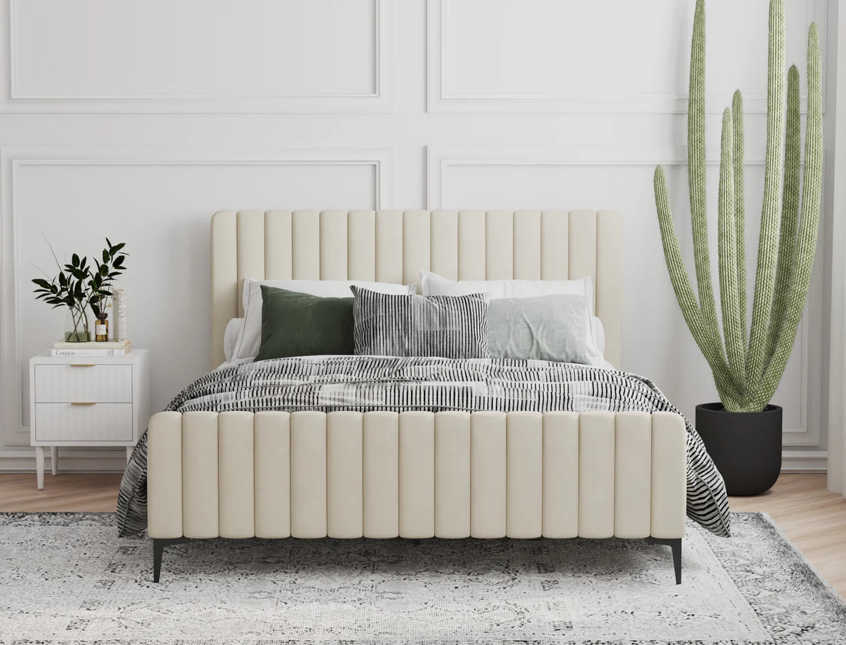 Aroura Beige Velvet Bed Frame
