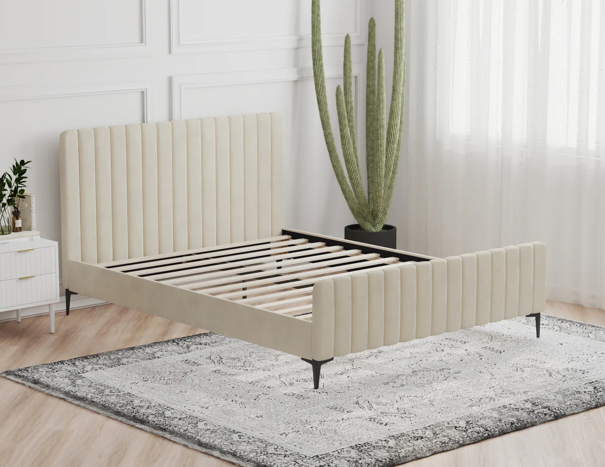 Aroura Beige Velvet Bed Frame