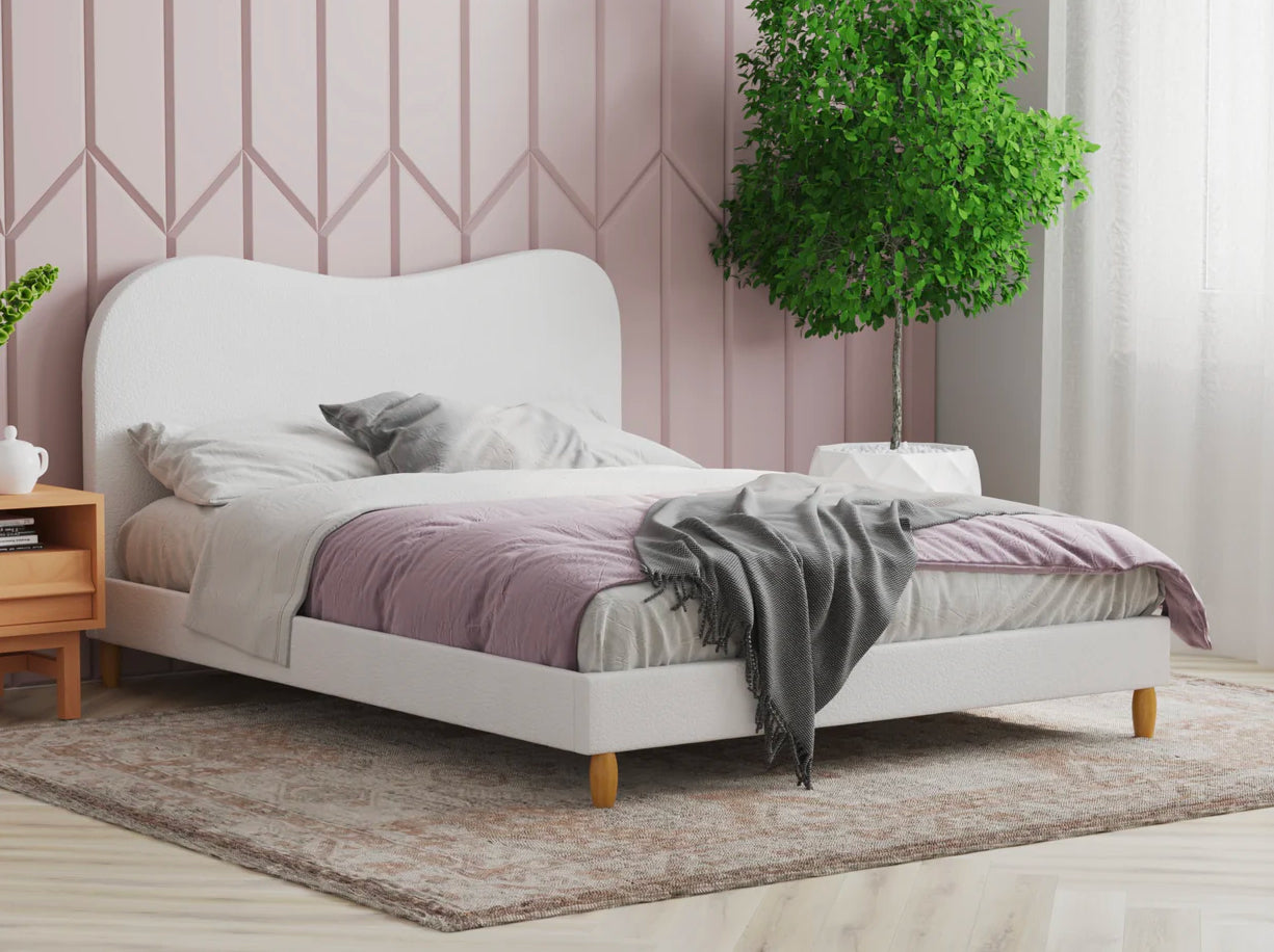 Wave White Boucle Bed Frame