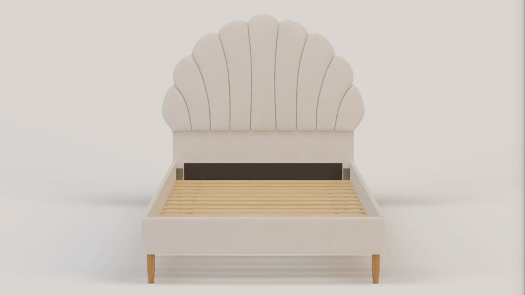 Aura Shell White Boucle Bed Frame