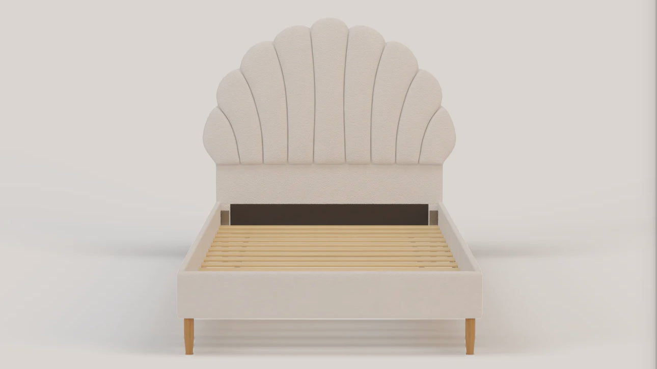 Aura Shell White Boucle Bed Frame