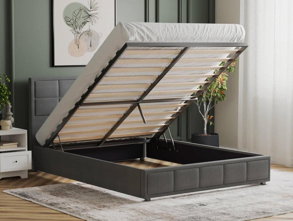 Nora Grey Boucle Gas Lift Bed Frame