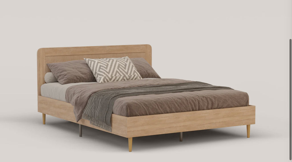 Cassia Wooden Rattan Natural Bed Frame