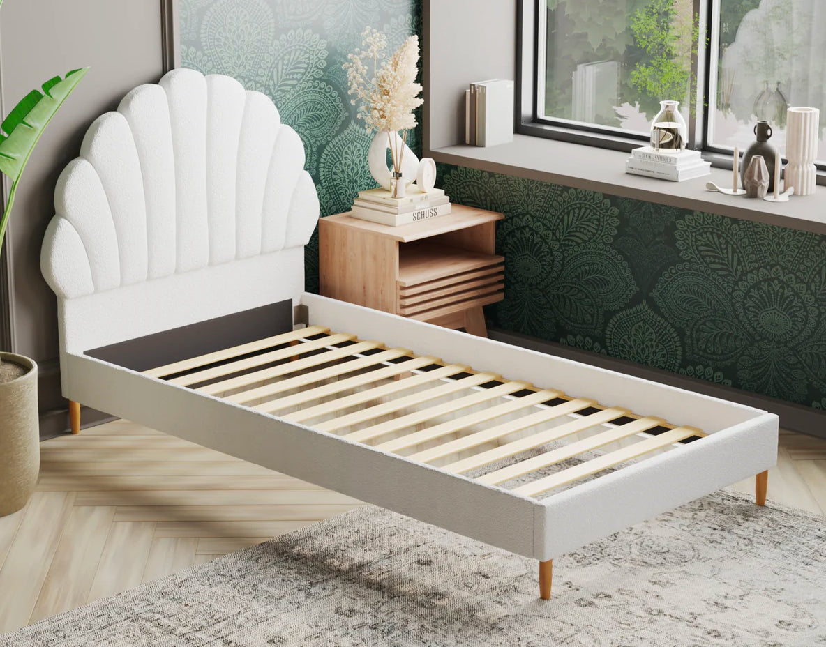 Aura Shell White Boucle Bed Frame