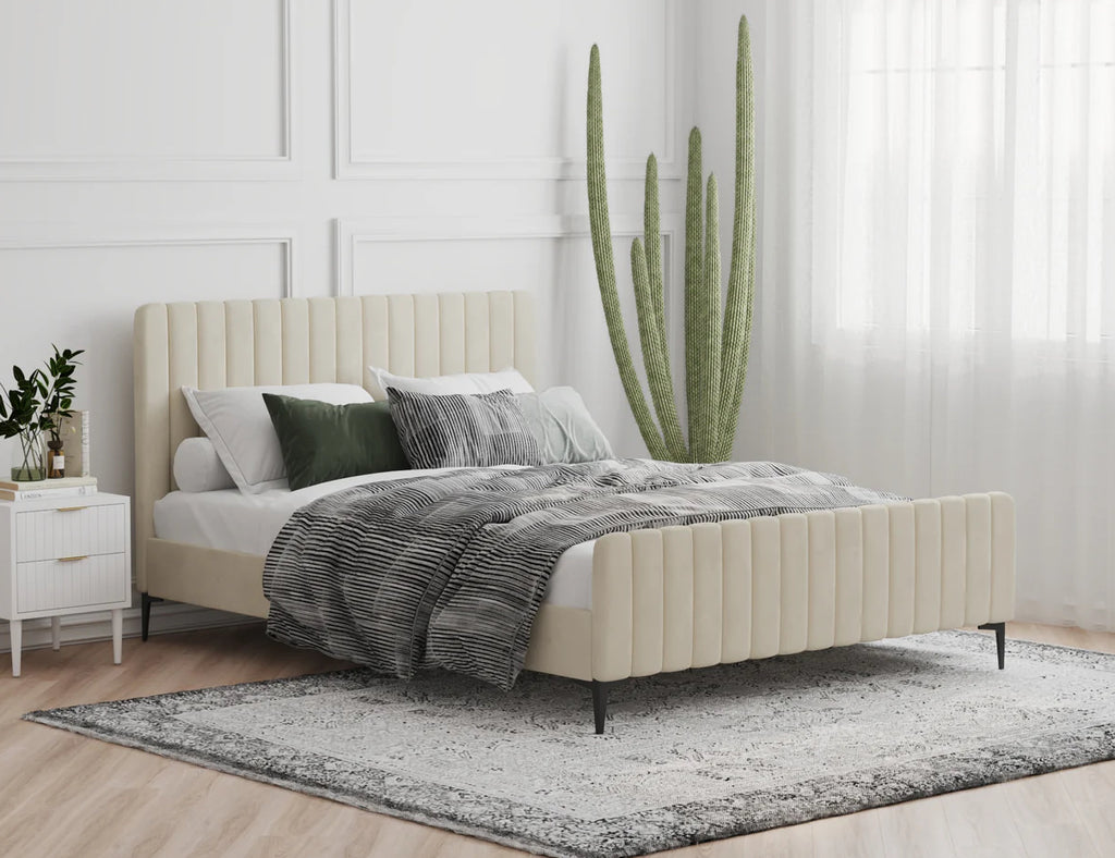 Aroura Beige Velvet Bed Frame