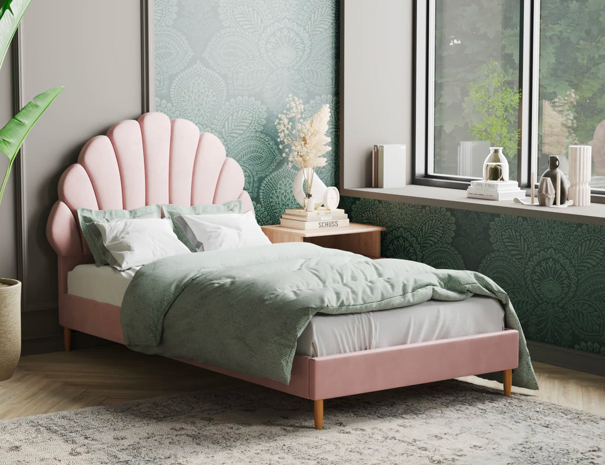 Aura Shell Pink Boucle Bed Frame