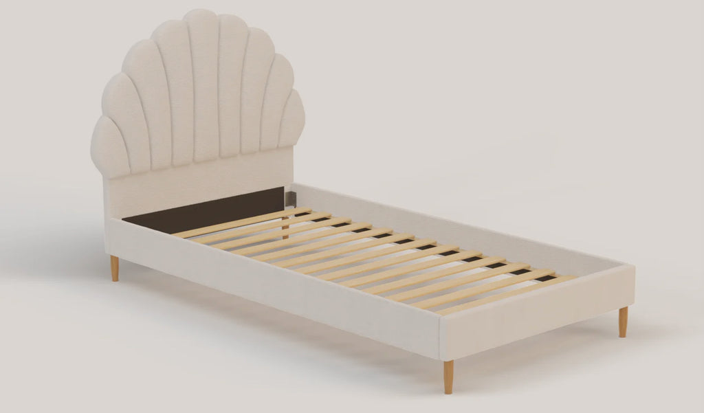 Aura Shell White Boucle Bed Frame