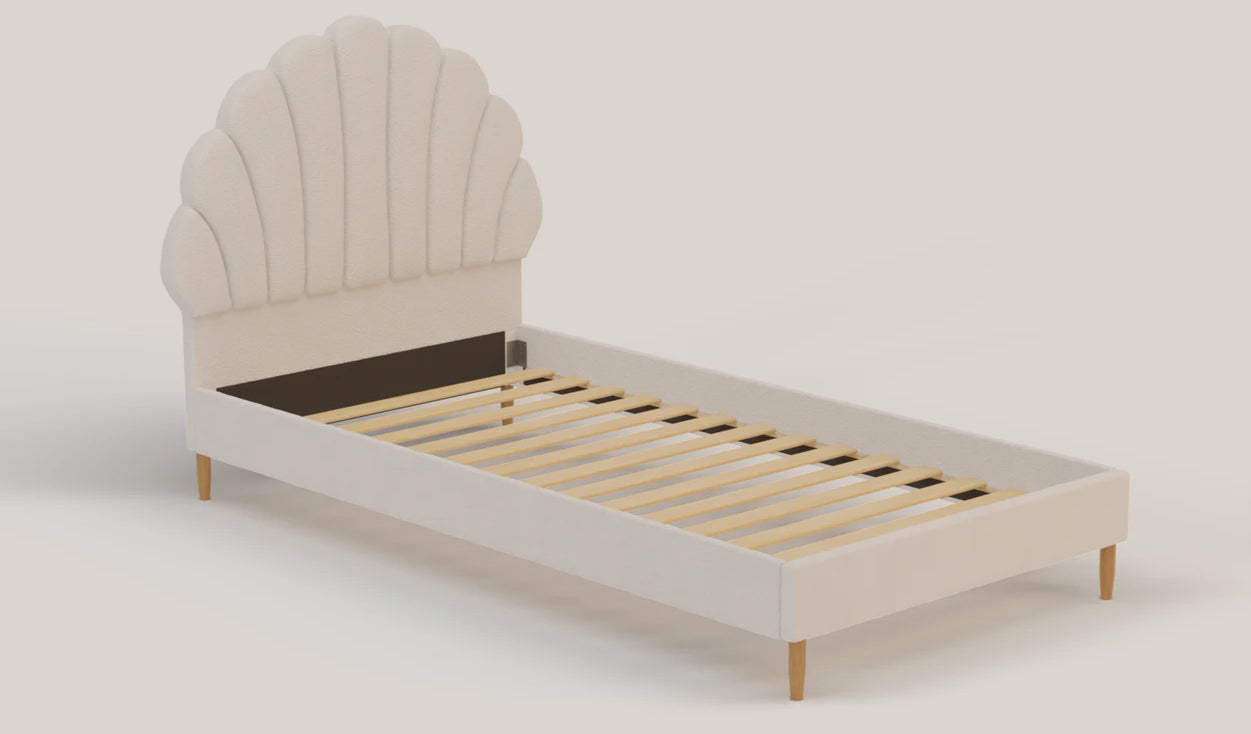 Aura Shell White Boucle Bed Frame