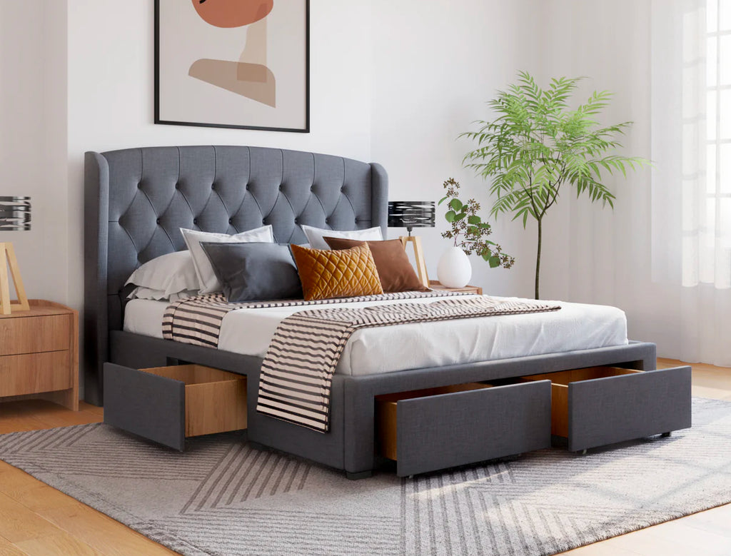 Lyla Grey Fabric Drawer Bed Frame