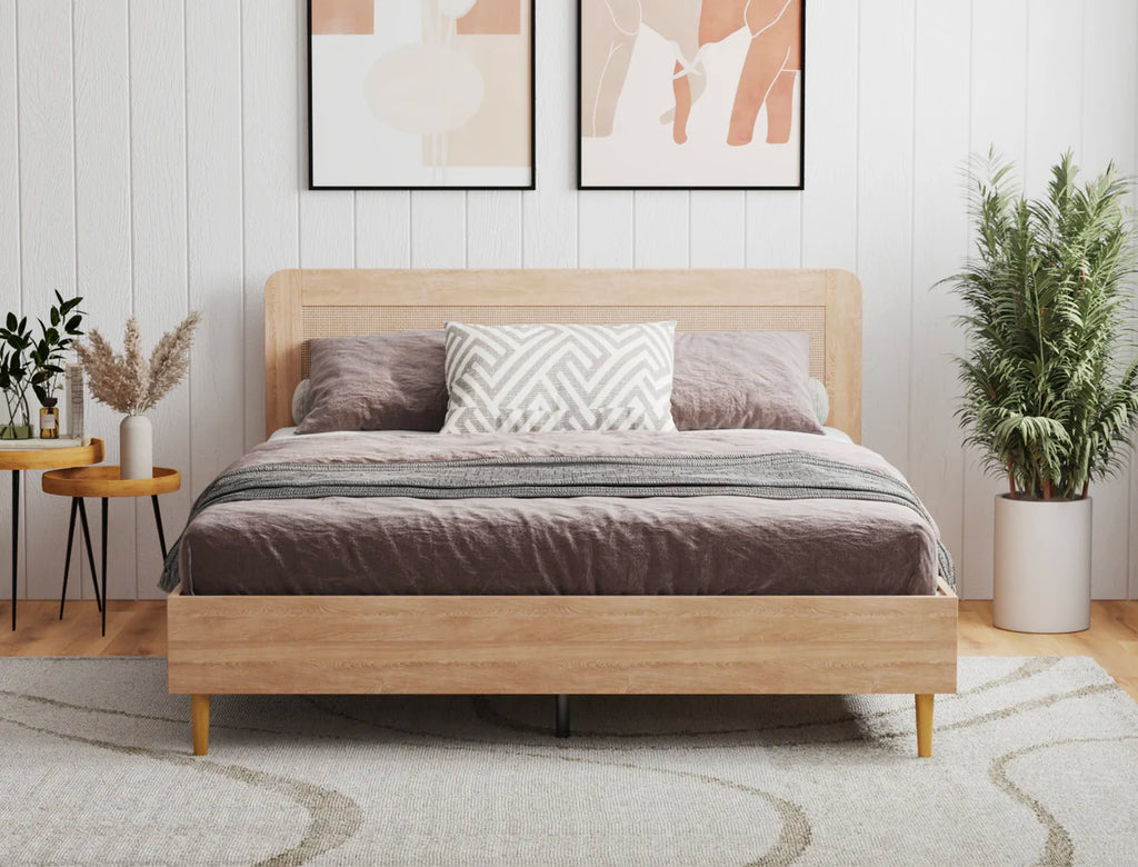 Cassia Wooden Rattan Natural Bed Frame