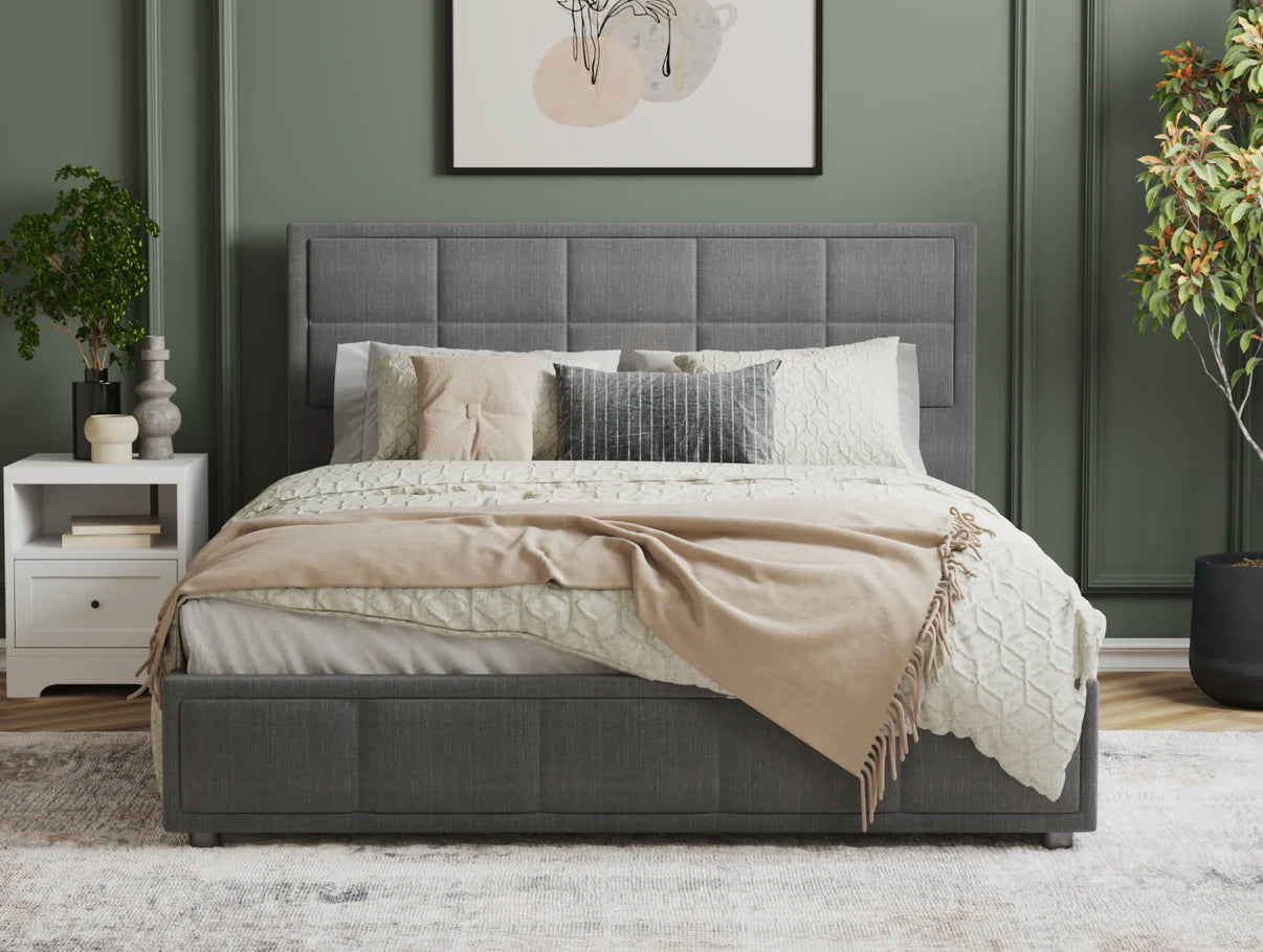 Nora Grey Boucle Gas Lift Bed Frame