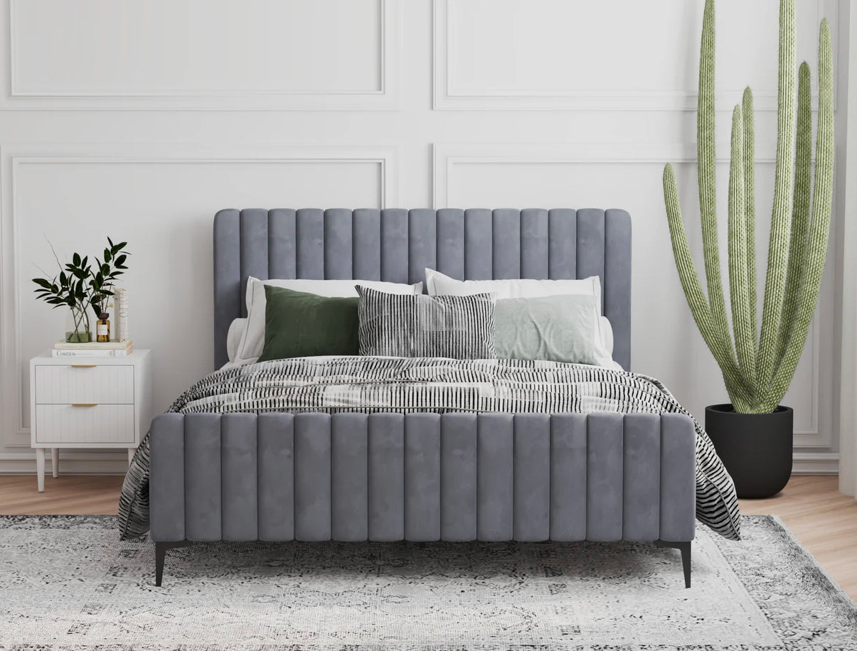 Aurora Grey Velvet Bed Frame