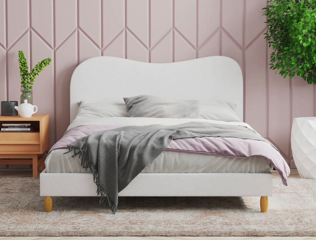 Wave White Boucle Bed Frame