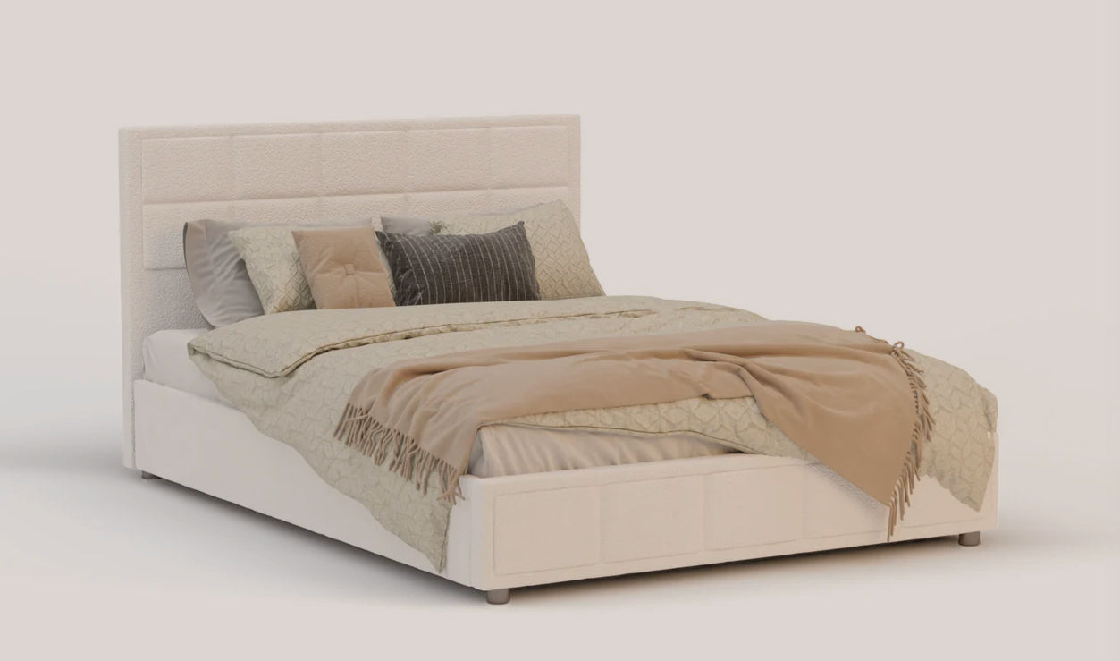 Nora White Boucle Gas Lift Bed Frame