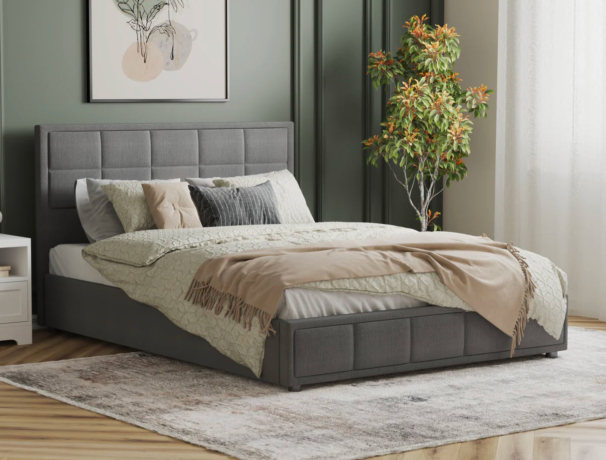 Nora Grey Boucle Gas Lift Bed Frame