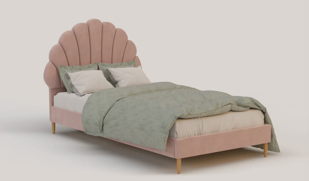 Aura Shell Pink Boucle Bed Frame