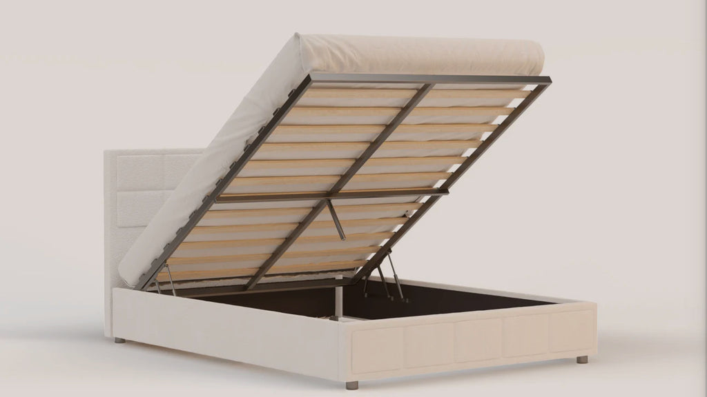 Nora White Boucle Gas Lift Bed Frame