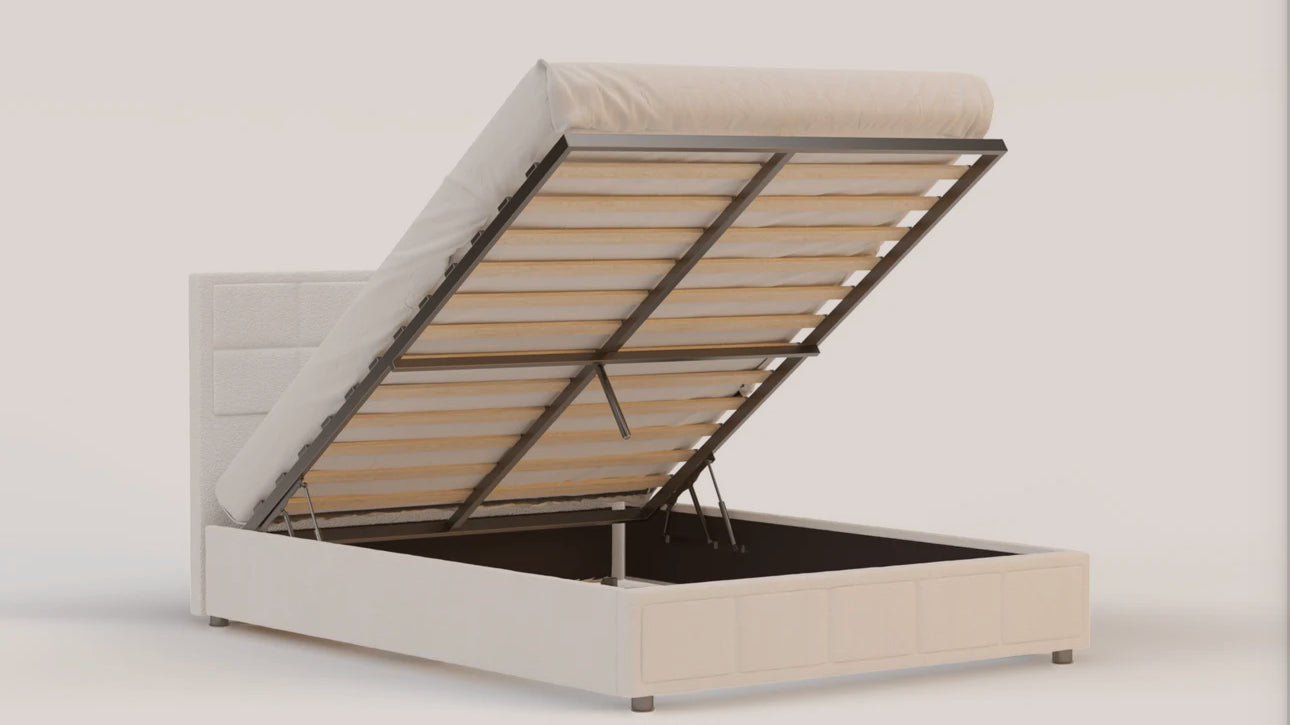 Nora White Boucle Gas Lift Bed Frame