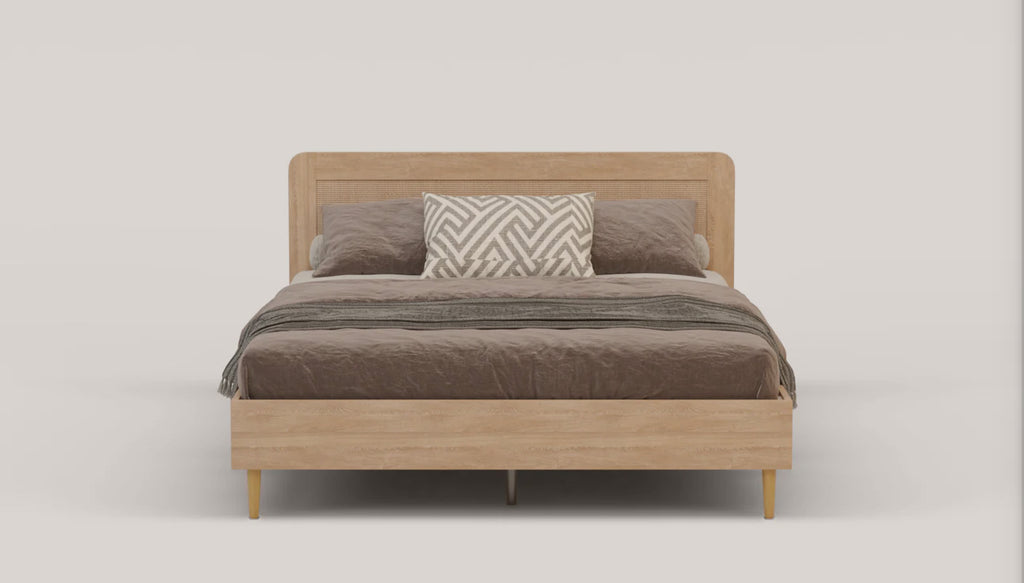 Cassia Wooden Rattan Natural Bed Frame