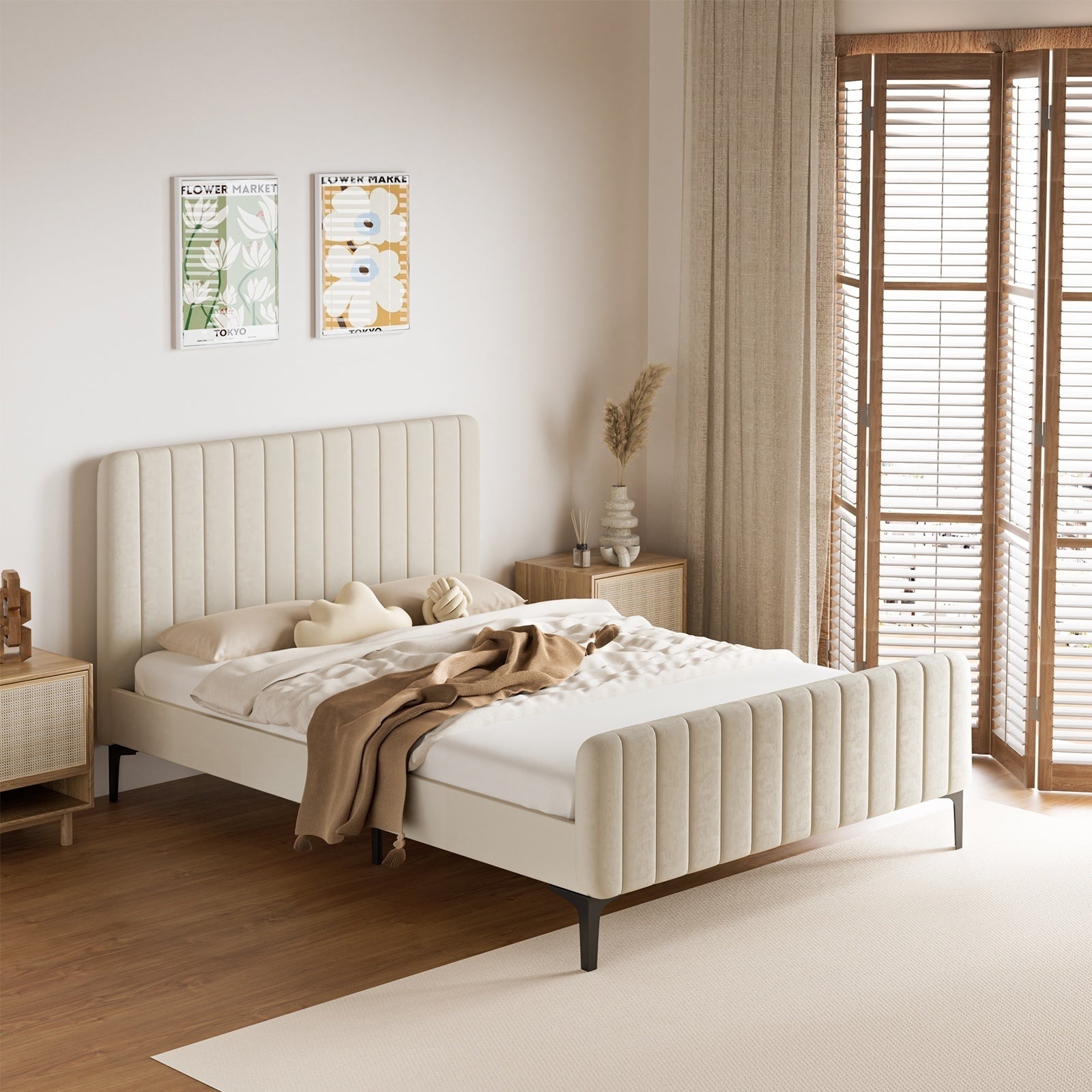 Aroura Beige Velvet Bed Frame