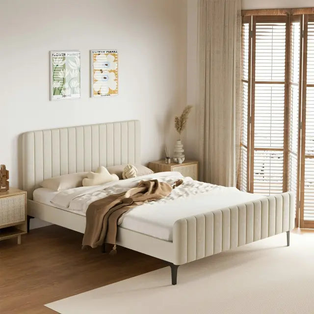 Aroura Beige Velvet Bed Frame