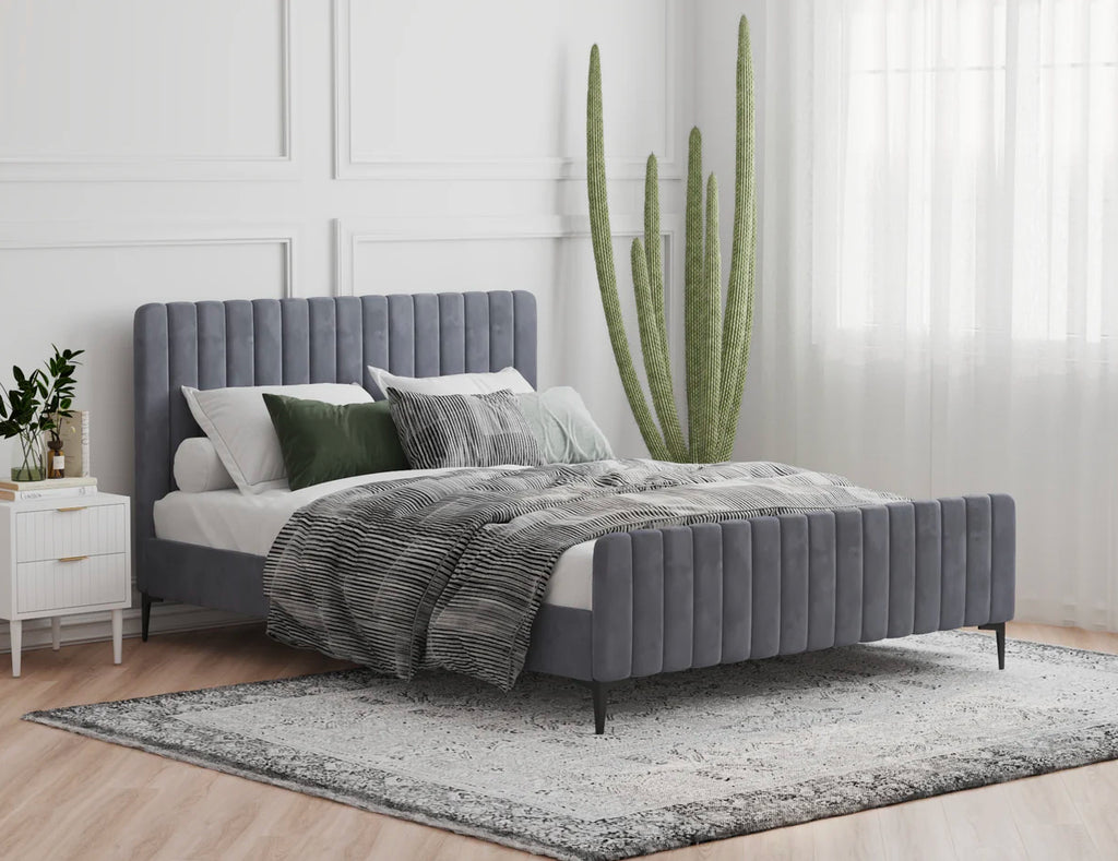 Aurora Grey Velvet Bed Frame