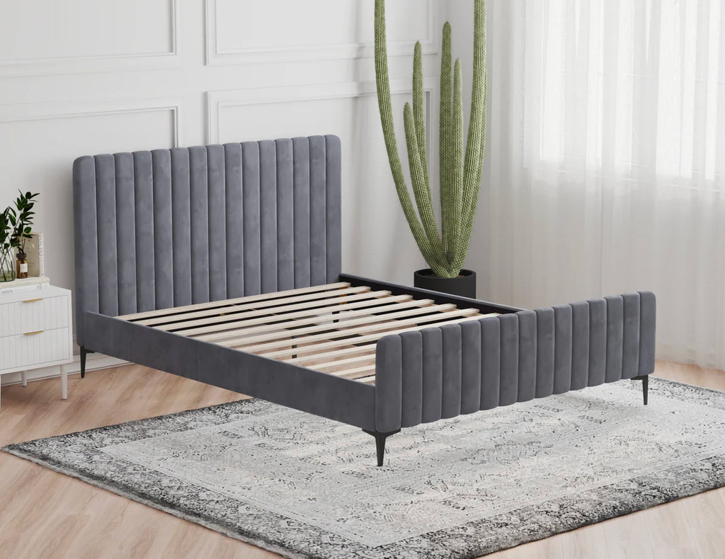 Aurora Grey Velvet Bed Frame