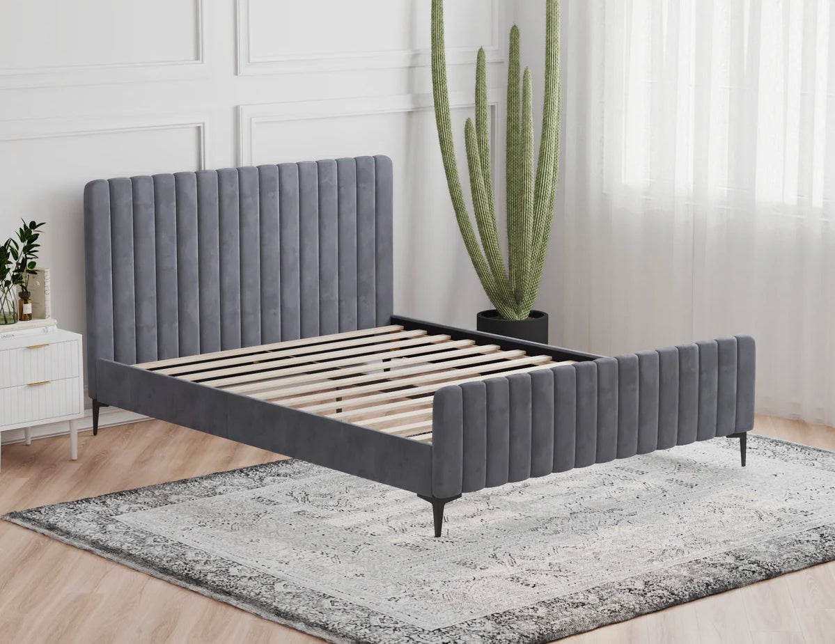 Aurora Grey Velvet Bed Frame