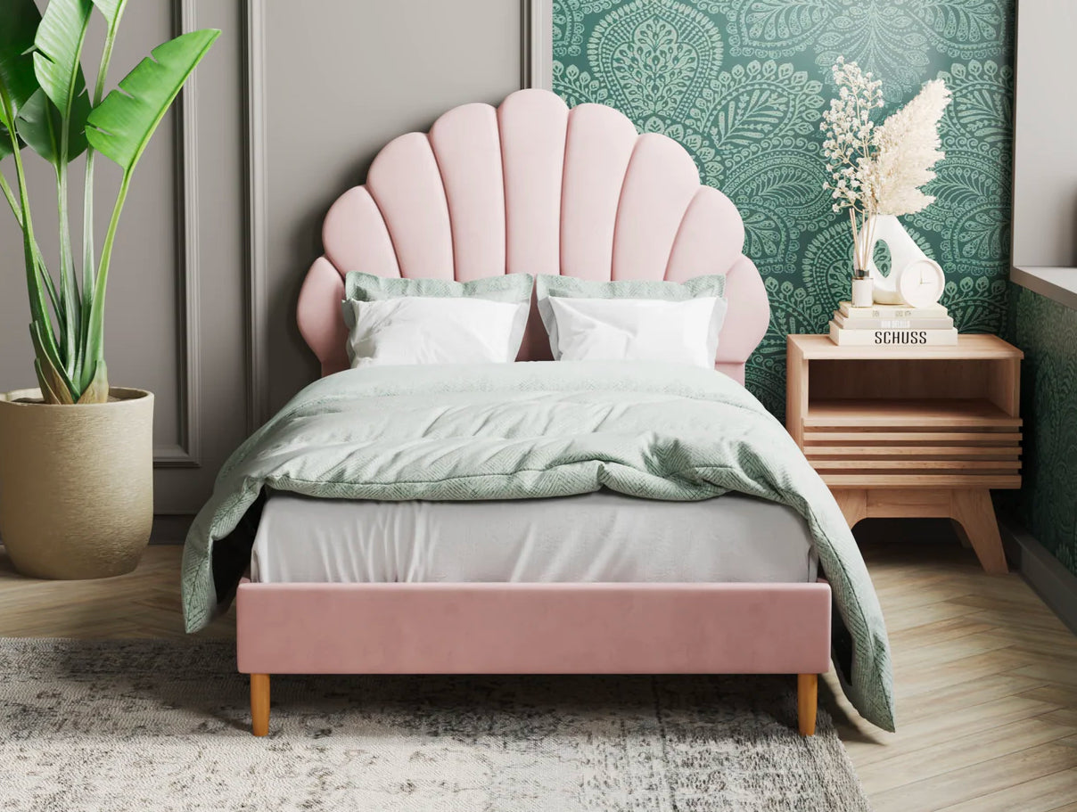 Aura Shell Pink Boucle Bed Frame