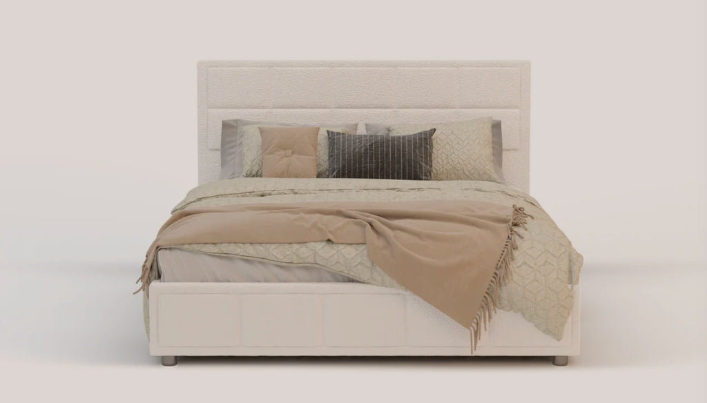 Nora White Boucle Gas Lift Bed Frame