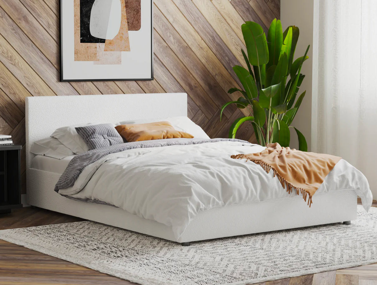 Harmony White Boucle Gas Lift Bed Frame