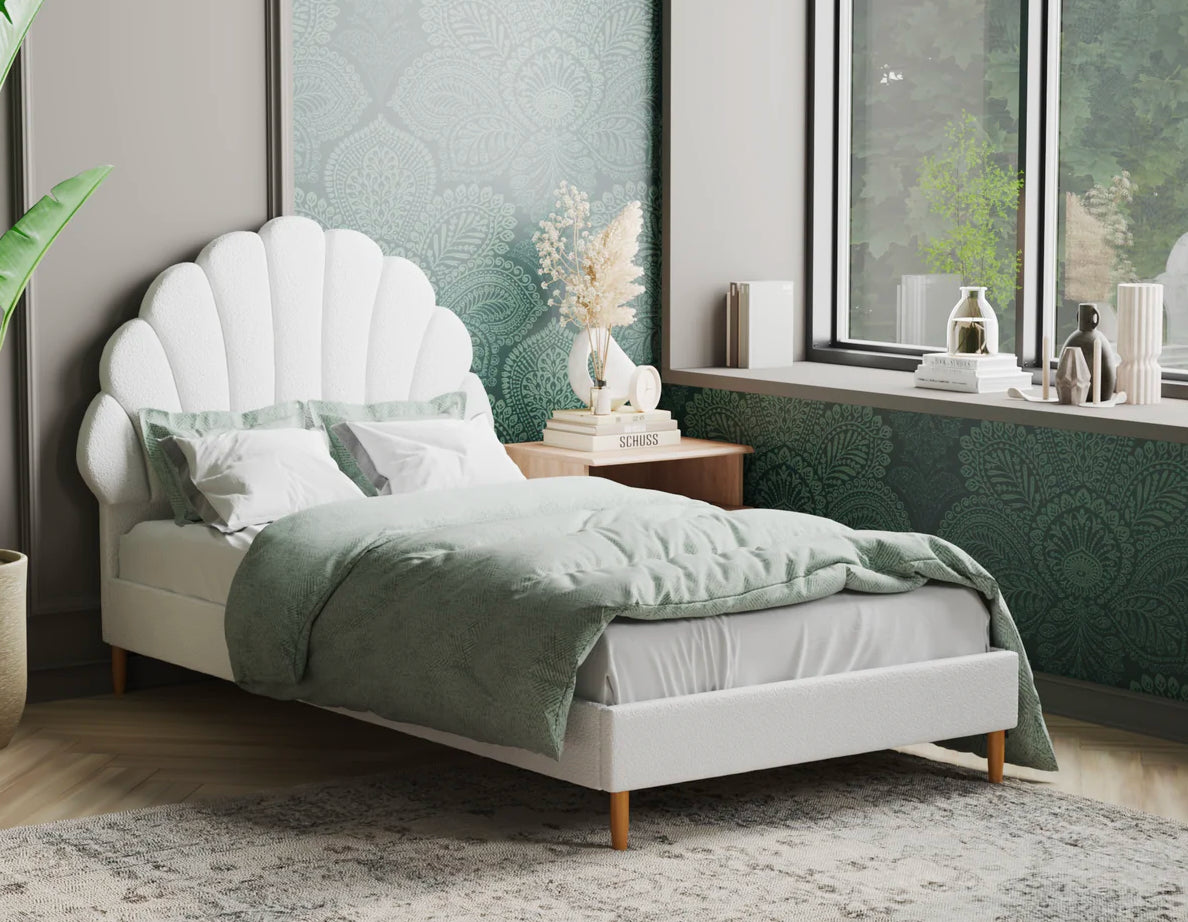 Aura Shell White Boucle Bed Frame