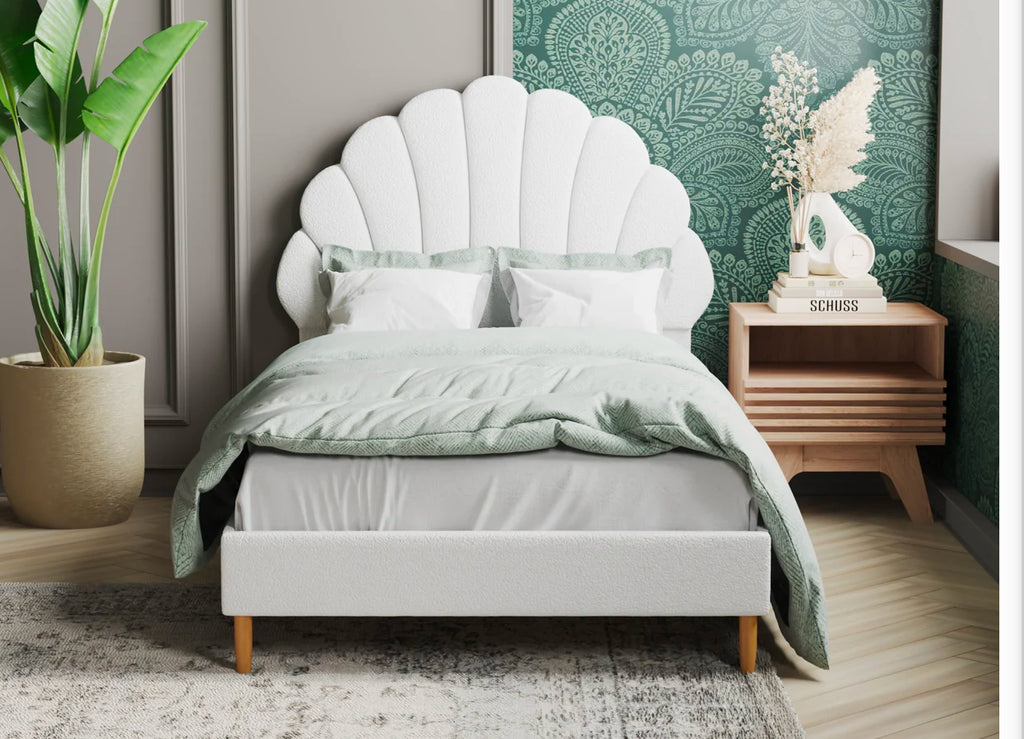 Aura Shell White Boucle Bed Frame