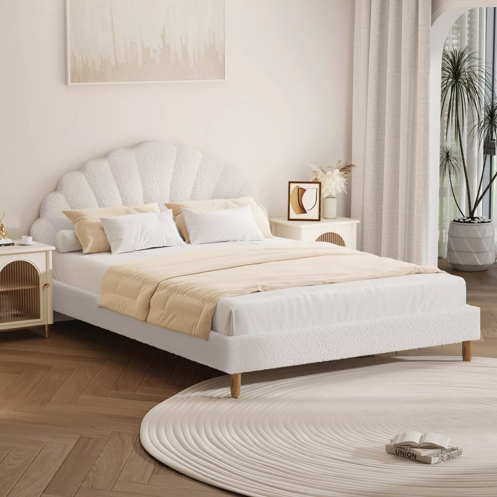 Aura Shell White Boucle Bed Frame