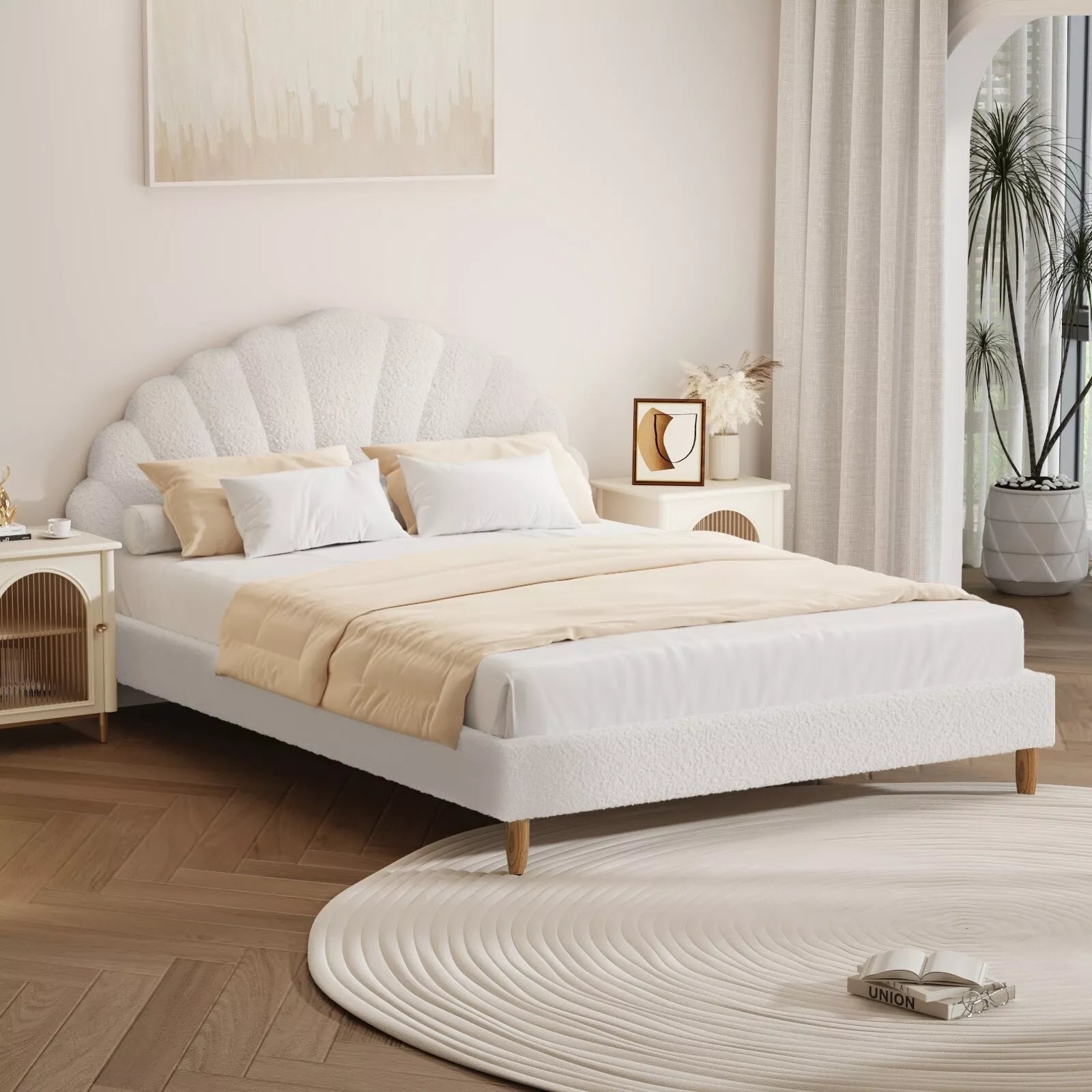 Aura Shell White Boucle Bed Frame