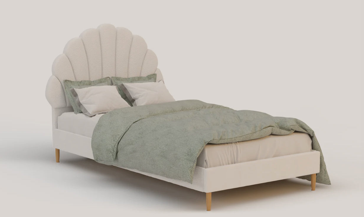 Aura Shell White Boucle Bed Frame