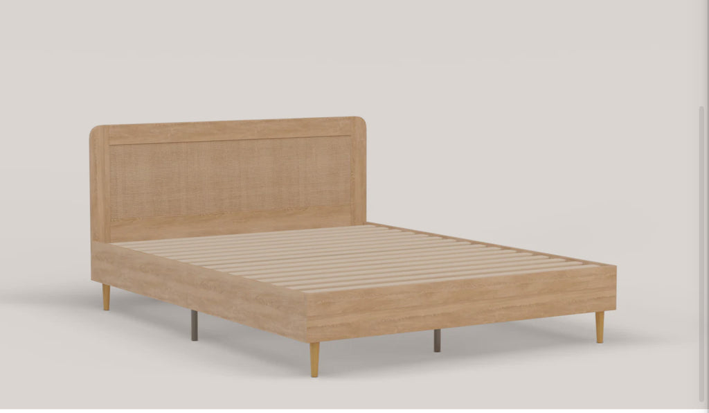 Cassia Wooden Rattan Natural Bed Frame