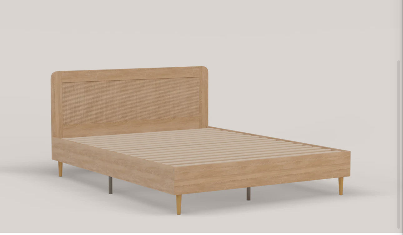 Cassia Wooden Rattan Natural Bed Frame