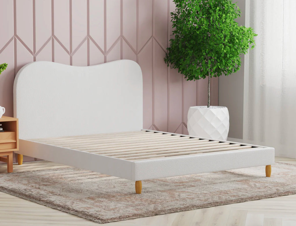 Wave White Boucle Bed Frame
