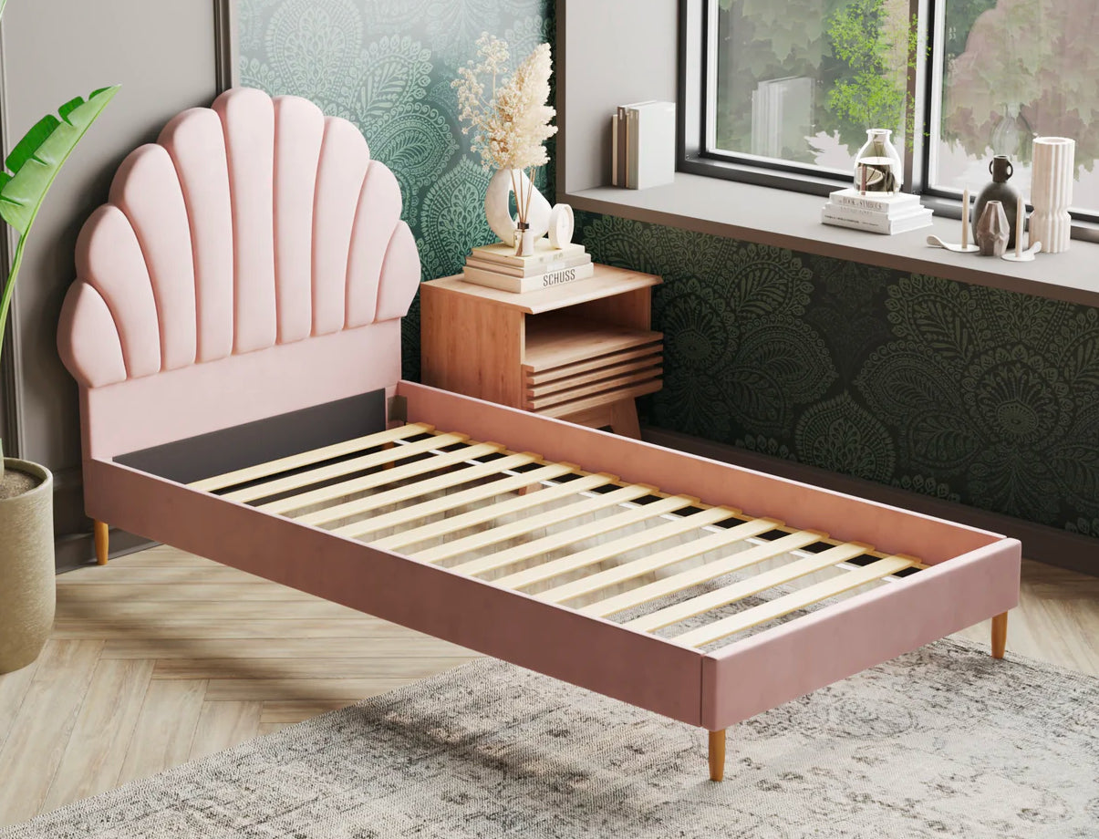 Aura Shell Pink Boucle Bed Frame