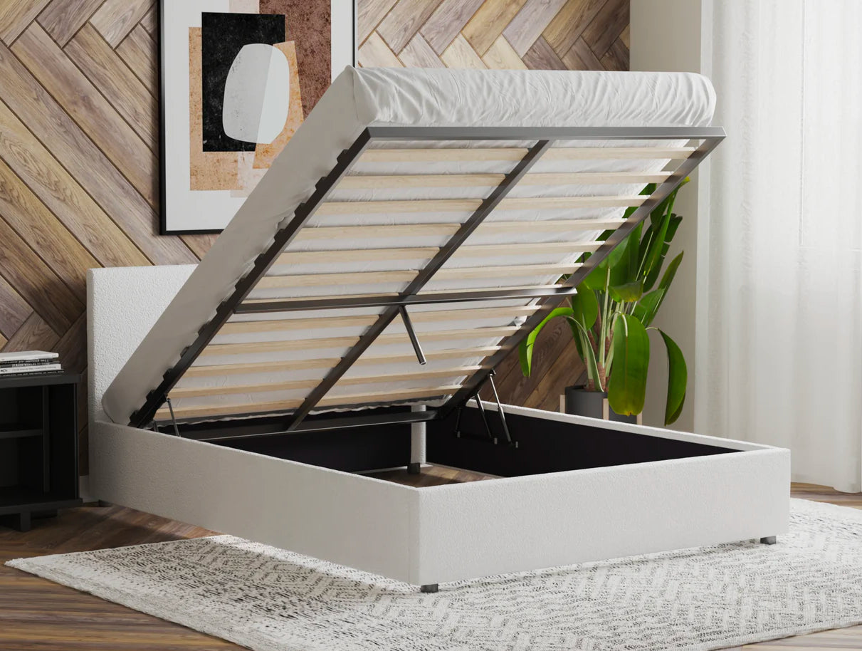 Harmony White Boucle Gas Lift Bed Frame