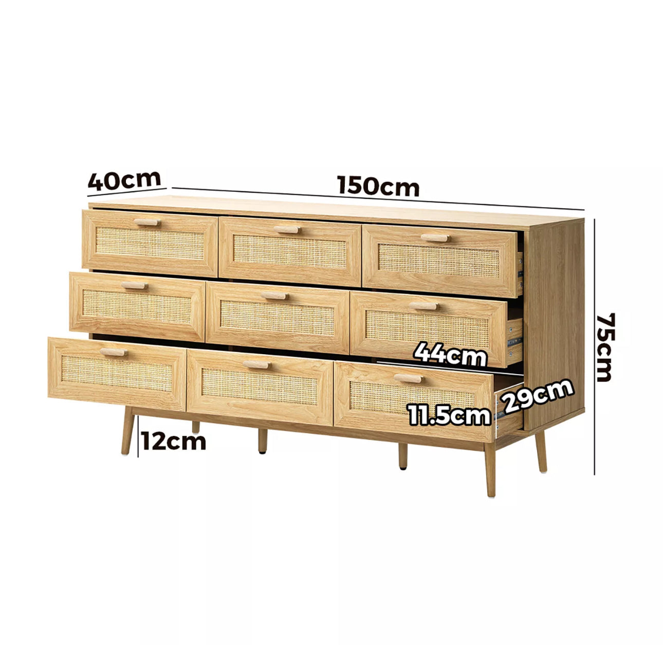 Skylah Rattan 9 Drawer Chest Of Drawers