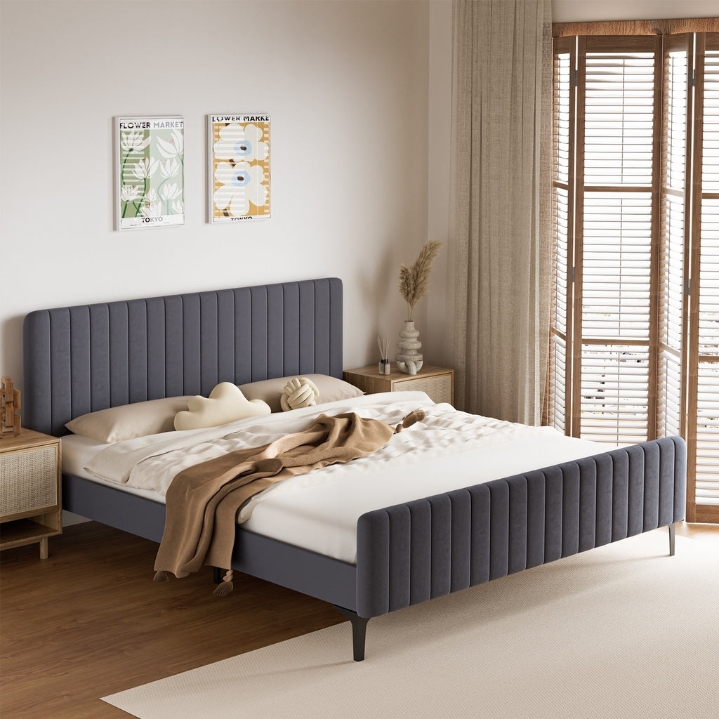 Aurora Grey Velvet Bed Frame
