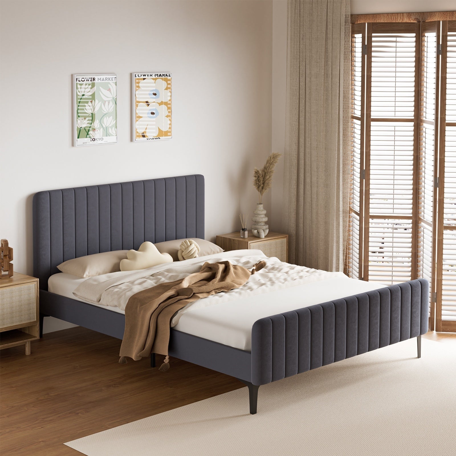 Aurora Grey Velvet Bed Frame