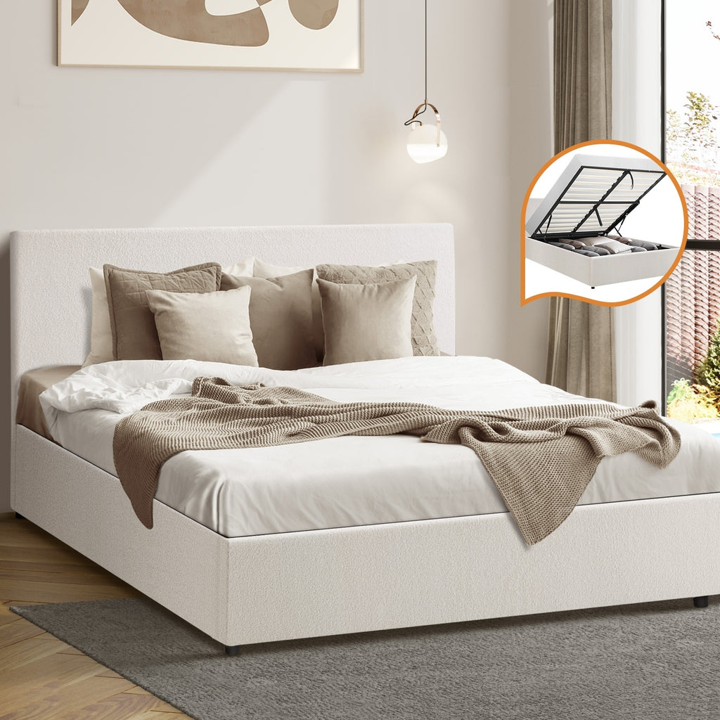 Harmony White Boucle Gas Lift Bed Frame