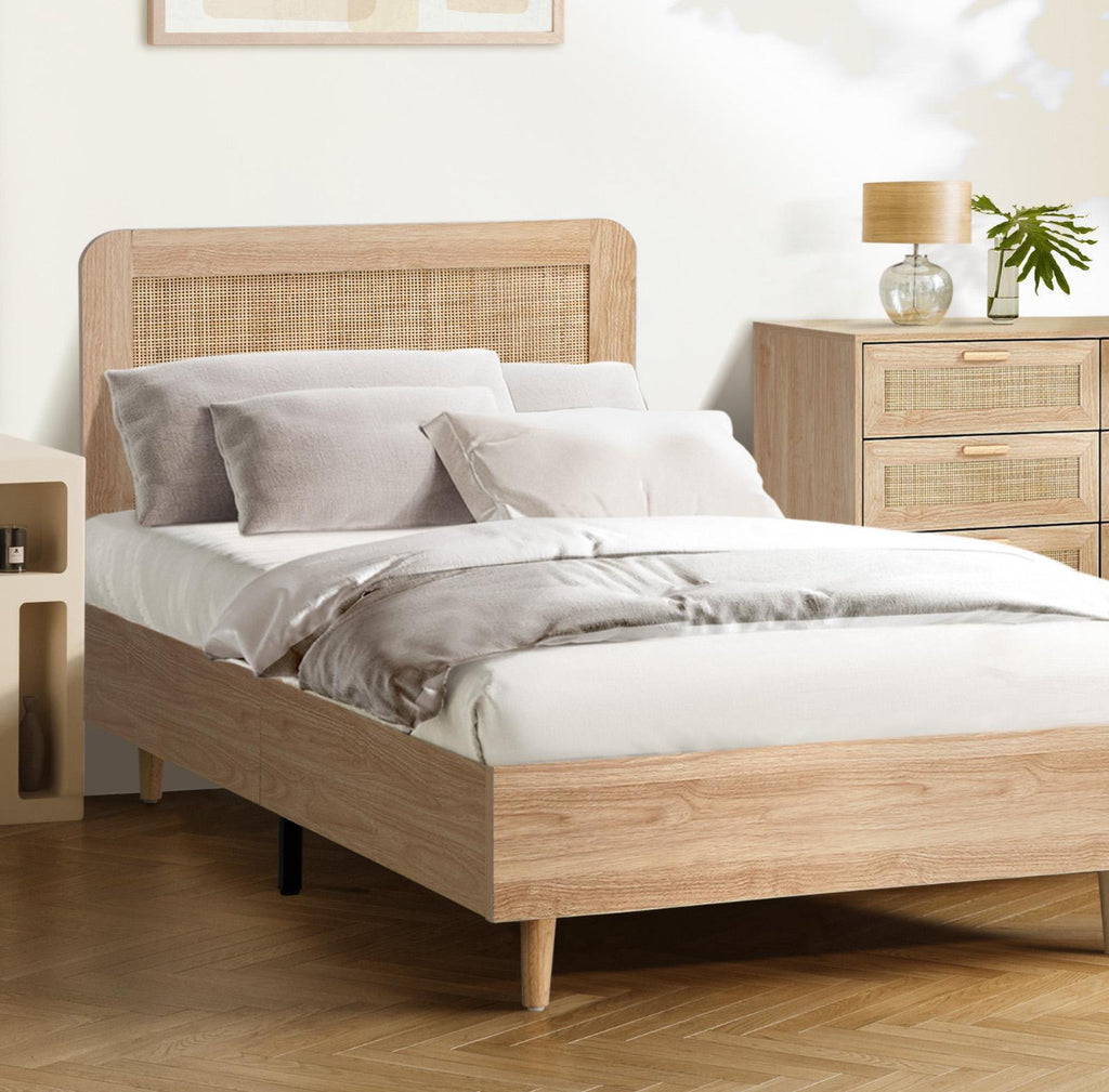 Cassia Wooden Rattan Natural Bed Frame