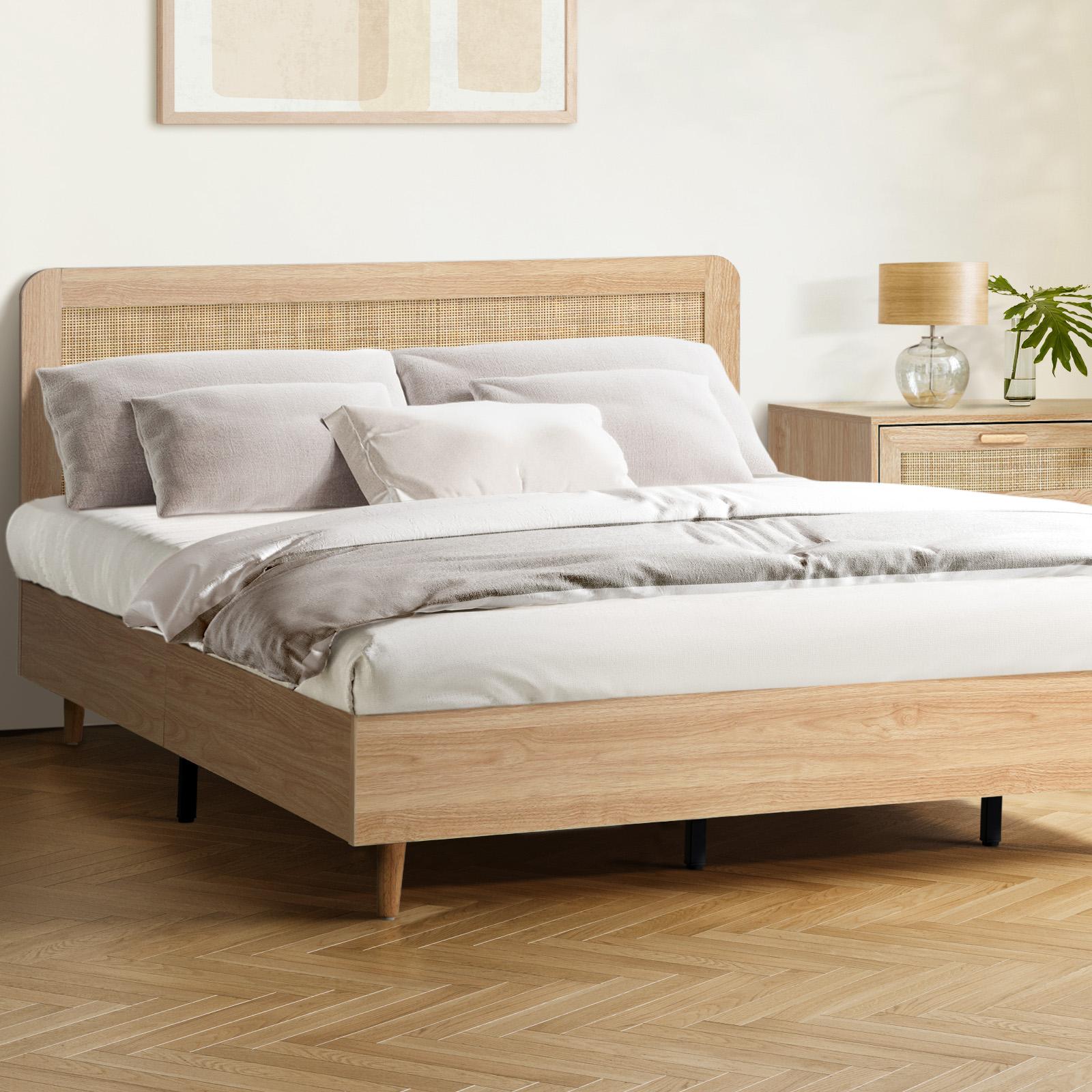 Cassia Wooden Rattan Natural Bed Frame