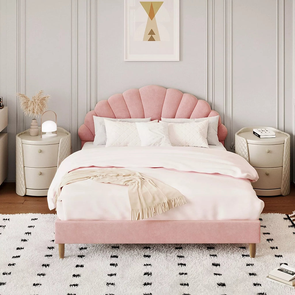 Aura Shell Pink Boucle Bed Frame