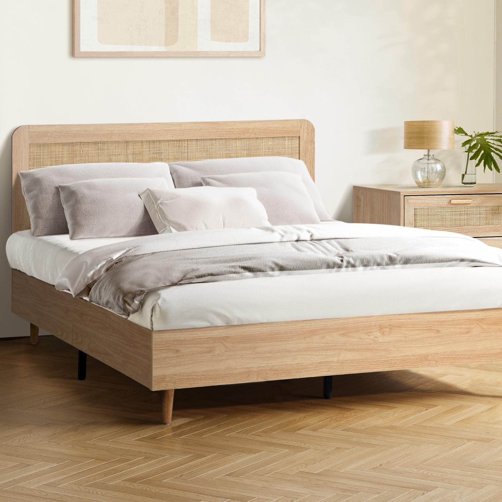 Cassia Wooden Rattan Natural Bed Frame